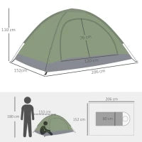 Tenda da Campeggio a Igloo con Porta a Cerniera, Zanzariera e Finestre a Rete, 206x152x110 cm, Verde
