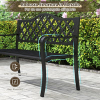 Panchina da Esterno in Metallo 128 x 54 x 89 cm per 2-3 Persone, Panca da Giardino con Doghe e Braccioli Curvati per Piscina e Veranda, Nero