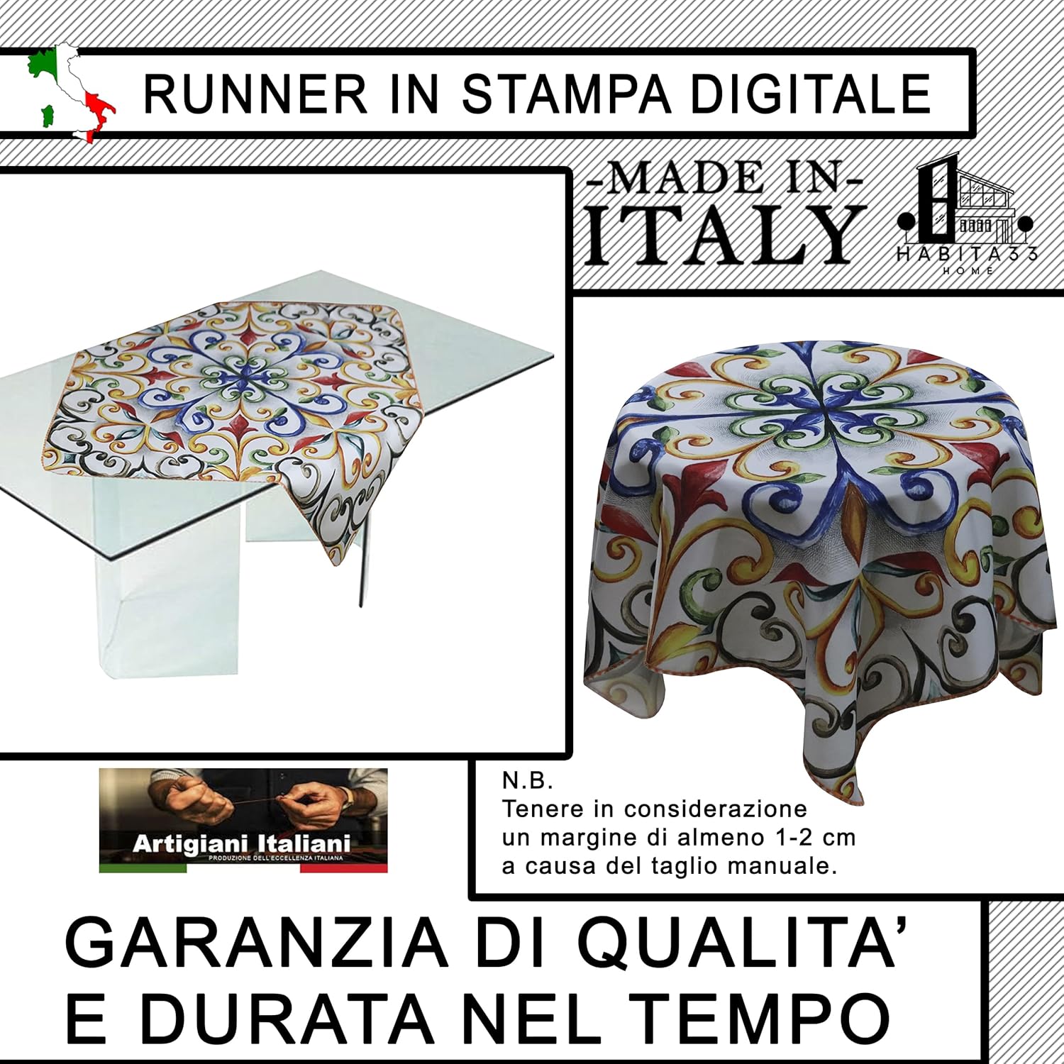 Runner da Tavola, Centrotavola Moderno per Mobili da interno o esterno Made in Italy (Giglio Land)