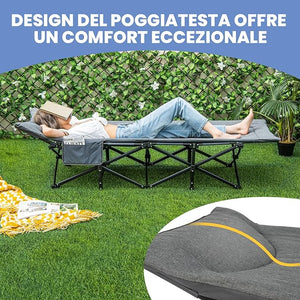 Brandina da Campeggio, Letto da Campeggio con Cuscino e Poggiatesta, Tappetino a Doppio Strato, Brandina da Campeggio Portatile per Ufficio, Casa, Carico Fino a 204 kg(grigio)
