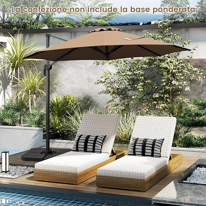 Ombrellone da Esterno 294 cm, Ombrellone con Rotazione a 360°, 5 Angoli di Inclinazione Regolabili, Base a Forma di Croce, 8 Stecche, Ombrellone per Giardino, Piscina, Cortile