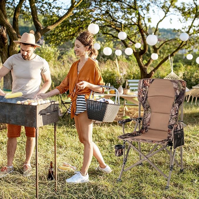 Sedia Pieghevole da Campeggio, Sedia Mare Spiaggia con Portabicchieri e Tasca in Rete, Piedini Regolabili e Borsa di Trasporto, Portata 180 kg, per Pesca, Picinic e Caccia