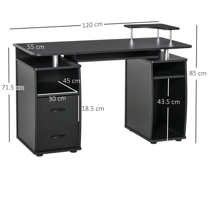 Easycomfort Scrivania per Computer Moderna Porta PC, Scrivania da Ufficio in Legno con Cassetti, Mensola Estraibile e Porta Tastiera, 120x55x85cm, Nero