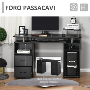 Easycomfort Scrivania per Computer Moderna Porta PC, Scrivania da Ufficio in Legno con Cassetti, Mensola Estraibile e Porta Tastiera, 120x55x85cm, Nero