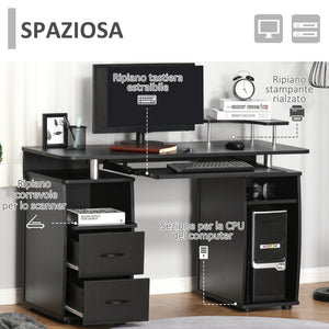 Easycomfort Scrivania per Computer Moderna Porta PC, Scrivania da Ufficio in Legno con Cassetti, Mensola Estraibile e Porta Tastiera, 120x55x85cm, Nero
