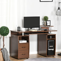 Easycomfort Scrivania per Computer Moderna Porta PC in Legno con Cassetti, Scrivania Salvaspazio Con Libreria, Mensola Estraibile e Porta Tastiera, 120x55x85cm, Marrone