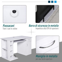 Easycomfort Scrivania per PC Ergonomica con Mensole, Armadietto, Cassetto e Piano Tastiera Estraibile, Bianca, 120x60x74cm