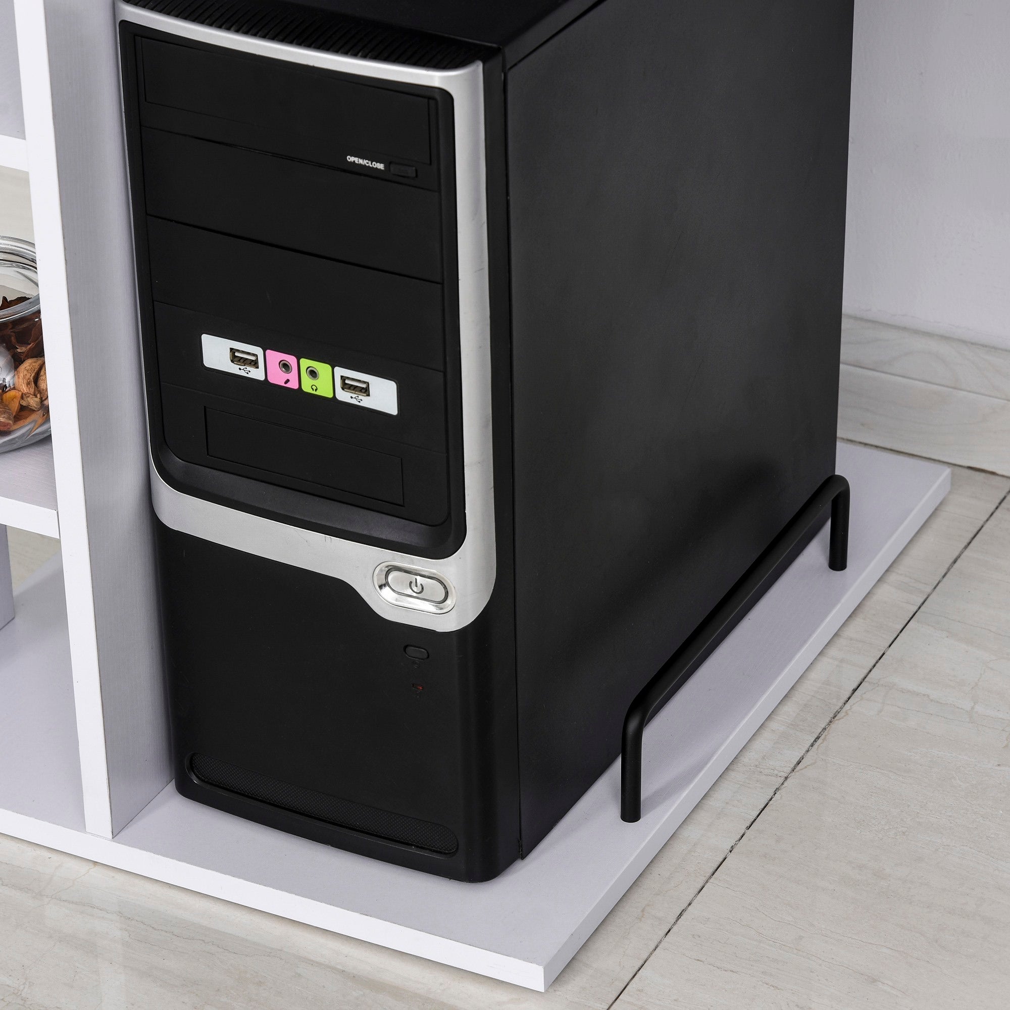 Easycomfort Scrivania per PC Ergonomica con Mensole, Armadietto, Cassetto e Piano Tastiera Estraibile, Bianca, 120x60x74cm