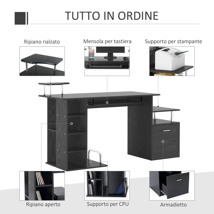 Easycomfort Scrivania per Computer Moderna con Cassetti, Ripiani e Tastiera Estraibile, Scrivania da Ufficio per Casa in Legno Nero 152x60x88cm