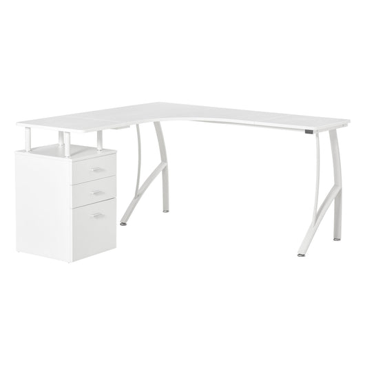 Easycomfort Scrivania Angolare con Cassettiera, Scrivania Ufficio Porta PC in Legno e Metallo, Bianco, 143.5x143.5x76cm