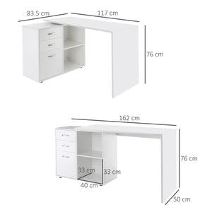 Easycomfort Scrivania Angolare per Computer da Ufficio con Cassettiera 117×83.5×76cm Bianco