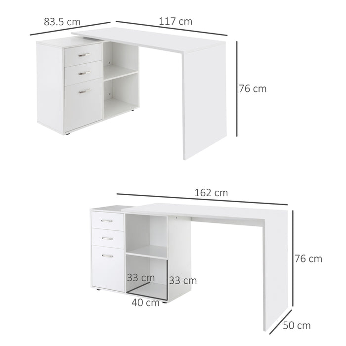 Easycomfort Scrivania Angolare per Computer da Ufficio con Cassettiera 117×83.5×76cm Bianco