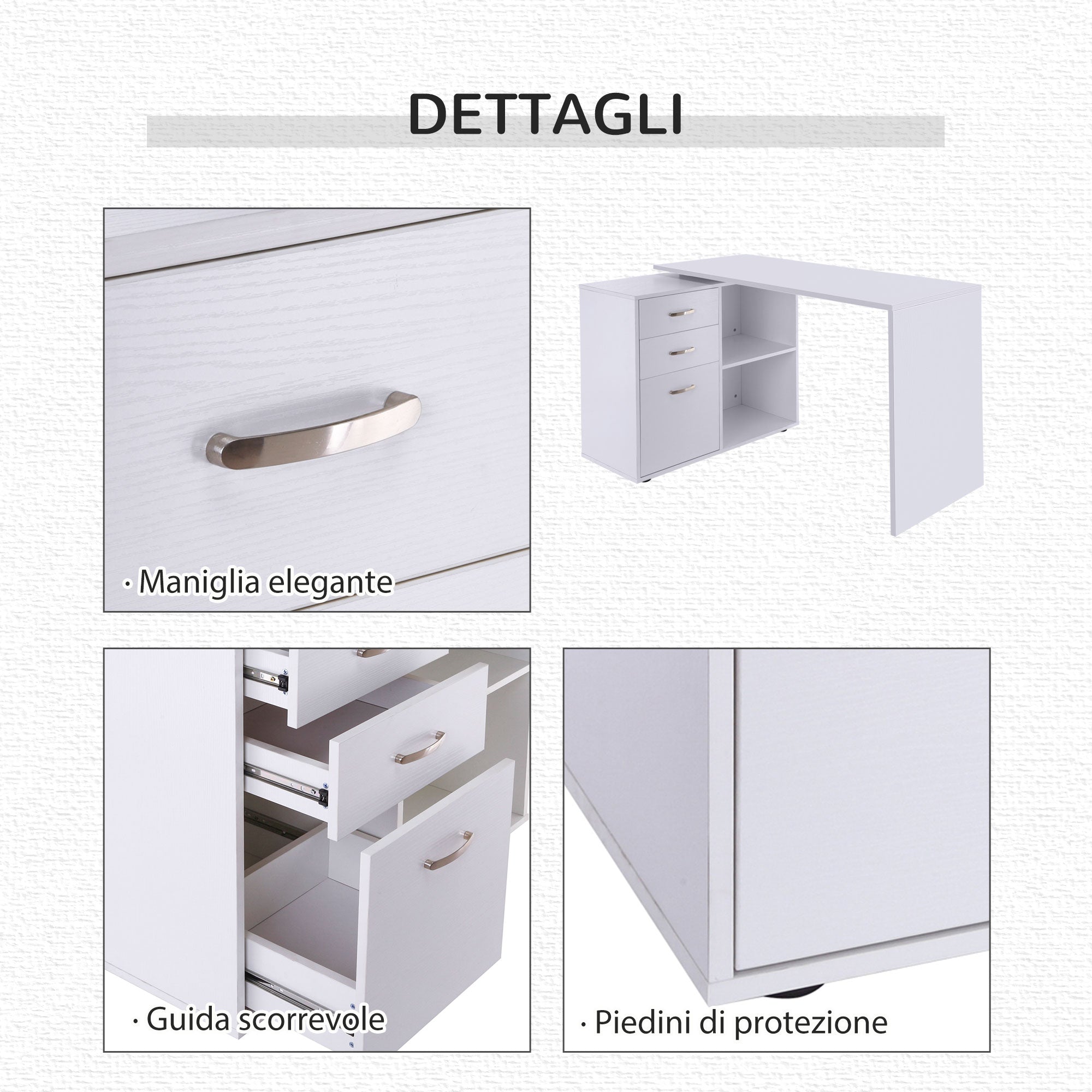 Easycomfort Scrivania Angolare per Computer da Ufficio con Cassettiera 117×83.5×76cm Bianco