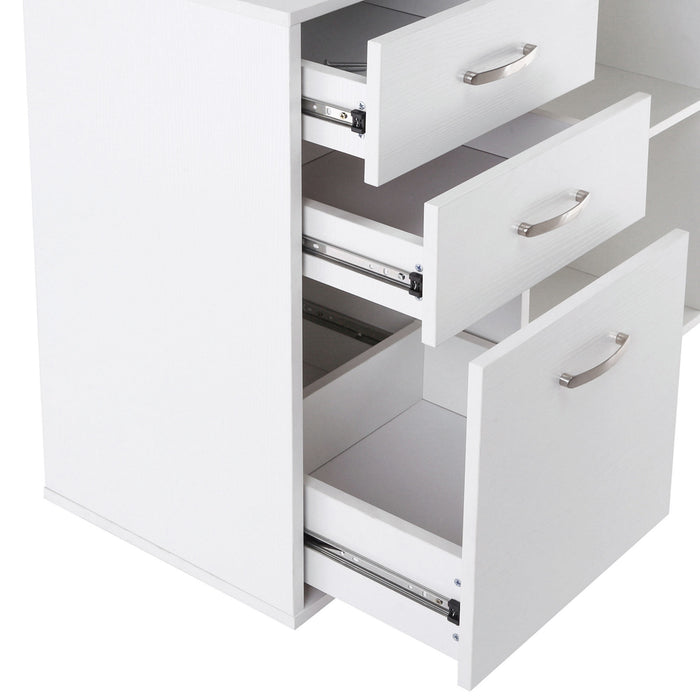 Easycomfort Scrivania Angolare per Computer da Ufficio con Cassettiera 117×83.5×76cm Bianco