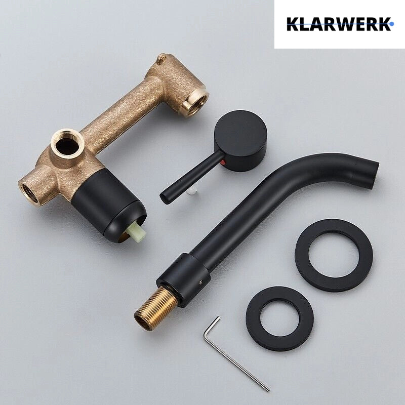 NAVIS|Rubinetto da bagno a parete in 2 parti nero semplice in acciaio inox a parete per bagno|Miscelatore per lavabo con rubinetto gastronomico hotel