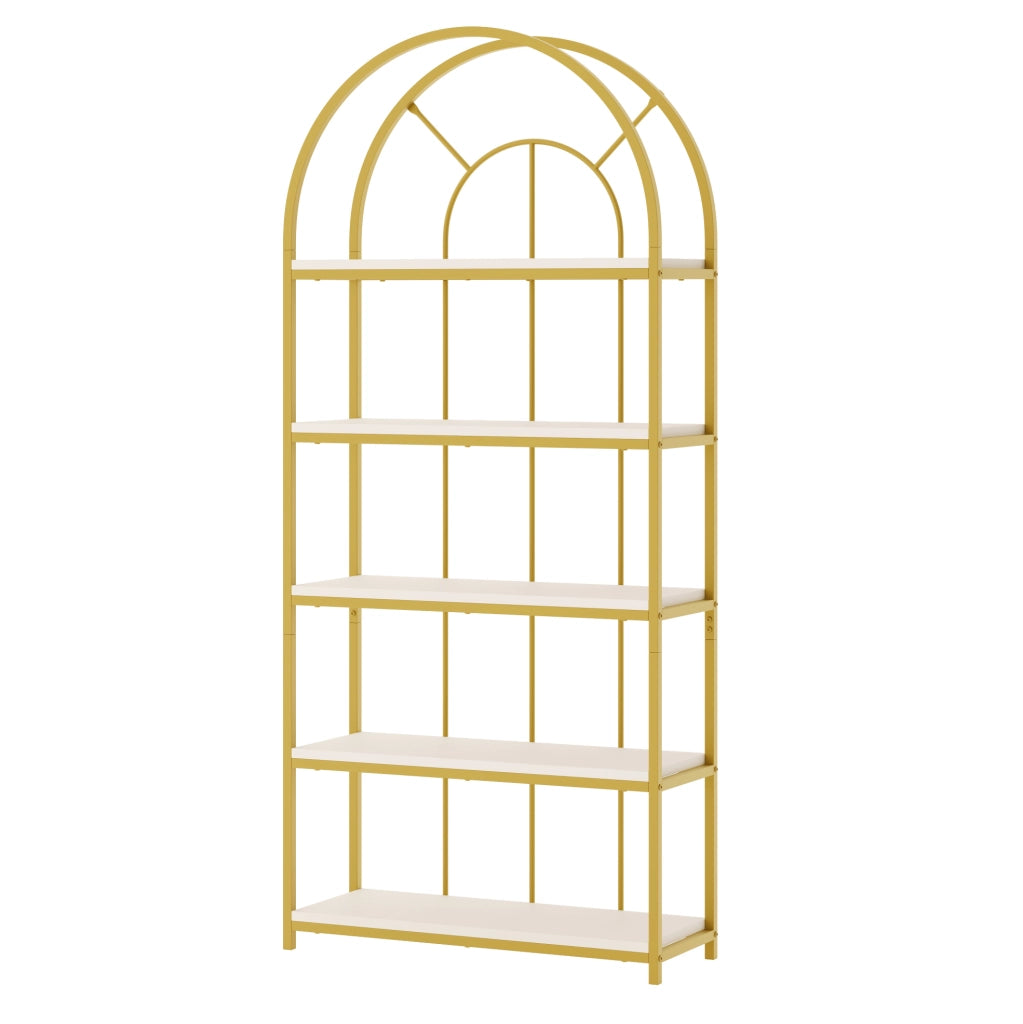 Libreria modulare 163x30x184 cm in MDF bianco e metallo dorato， 3 pezzi