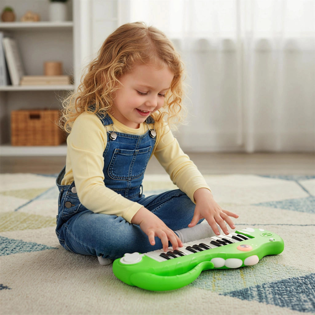 Tastiera pianoforte bambini 25 tasti dinosauro elefante digitale musica-Tastiera luci educativo musicale portatile giocattolo bambini 3+ anni Verde