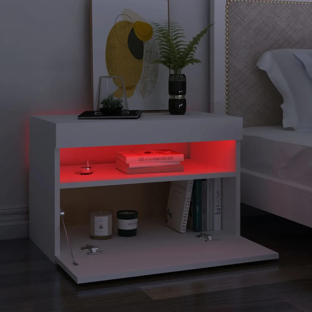 Comodino e Luci LED Bianco 60x35x40 cm in Legno Multistrato 3082774