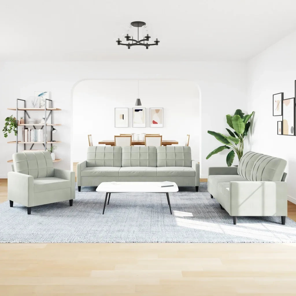 vidaXL Set di Divani 3 pz con Cuscini Grigio Chiaro in Velluto