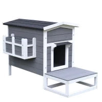 Cuccia per Gatti Rialzata con Balconcino e Tetto Impermeabile da Giardino Legno 115x66.5x74.7cm Grigio