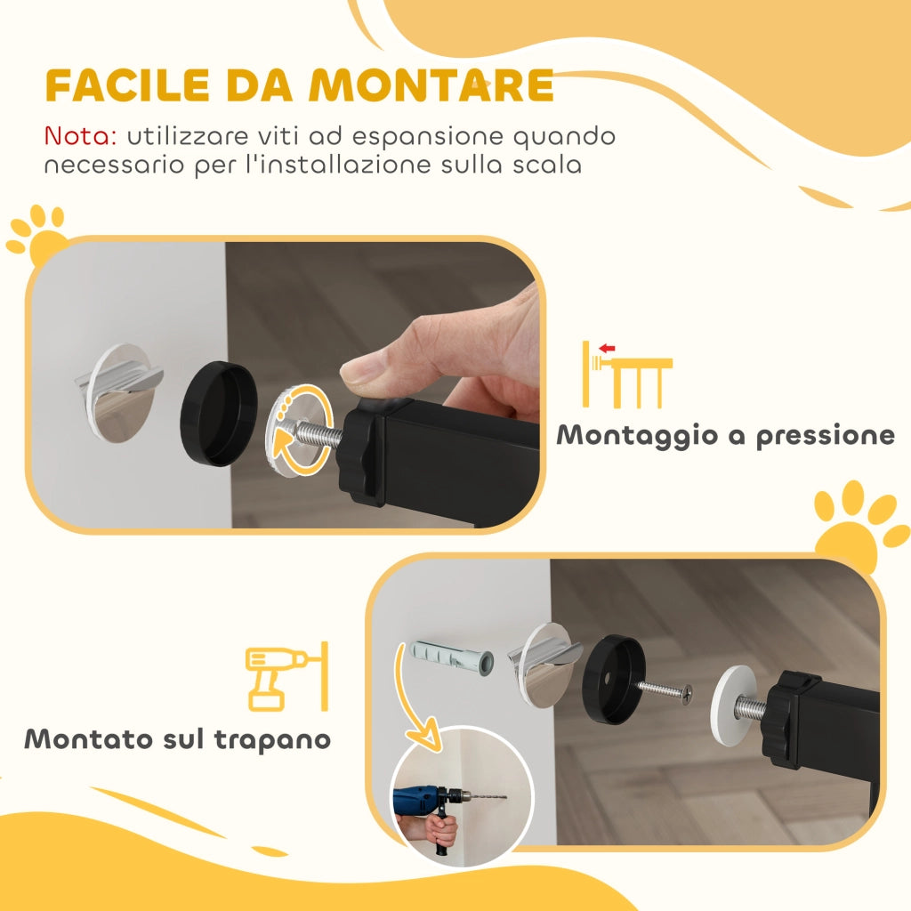Cancelletto per Cani Estensibile Fino a 147 cm con Viti e Ampia Apertura. in Metallo e Plastica. 76A cm. Nero
