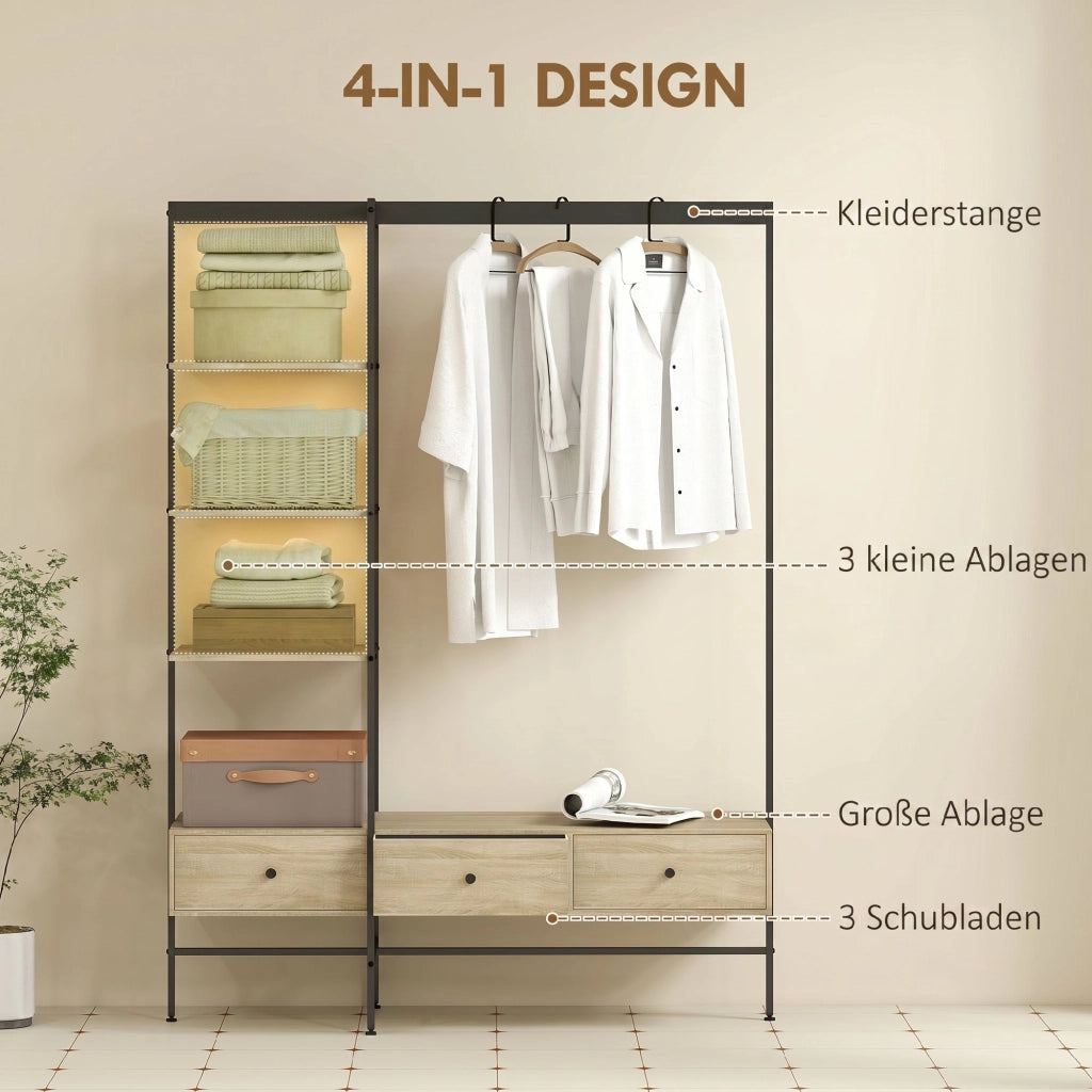 Guardaroba a colonna con scaffali, cassetti e appendiabiti ¨C zephmum ¨C quercia 180x45x180 cm