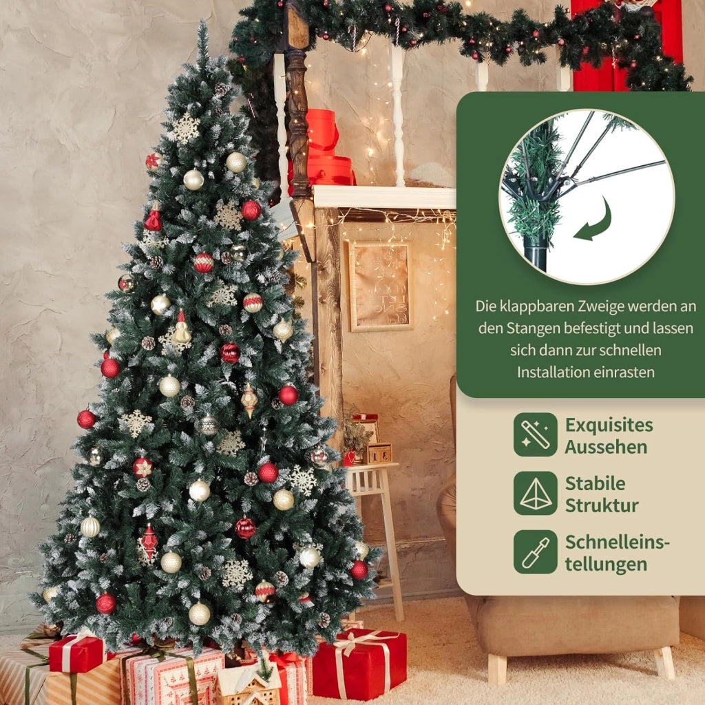 Albero di Natale Innevato 180cm, Albero di Natale Artificiale con 32PCS Pigne, Super Folto, Effetto Realistico e Rami con Aghi Anticaduta, Supporto in Legno, 1092 Punte, Decorazione Natalizia