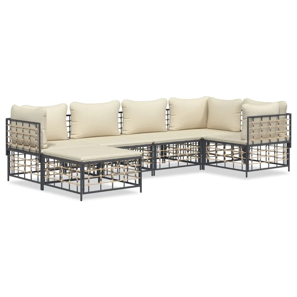Set Divani da Giardino 6 pz con Cuscini Antracite in Polyrattan 3186770