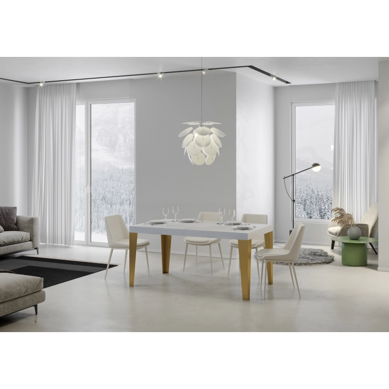 Tavolo allungabile 90x180/440 cm Flame telaio Oro - Bianco Frassino