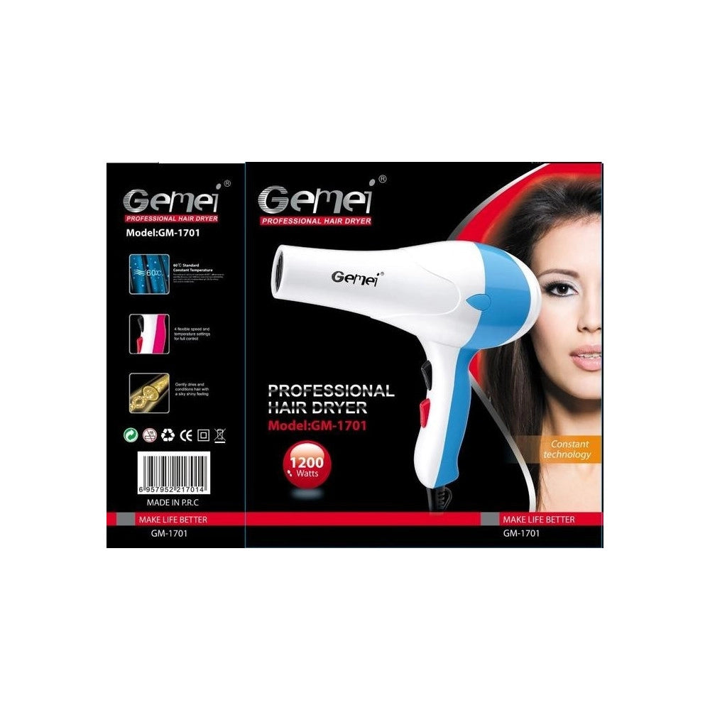 Trade Shop - Phon Asciuga Capelli Professionale Gemei Gm-1701 1200 W Hair Dryer -