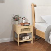Comodino 40x40x48.4 cm con cassetto; ripiano e design in rattan in legno naturale