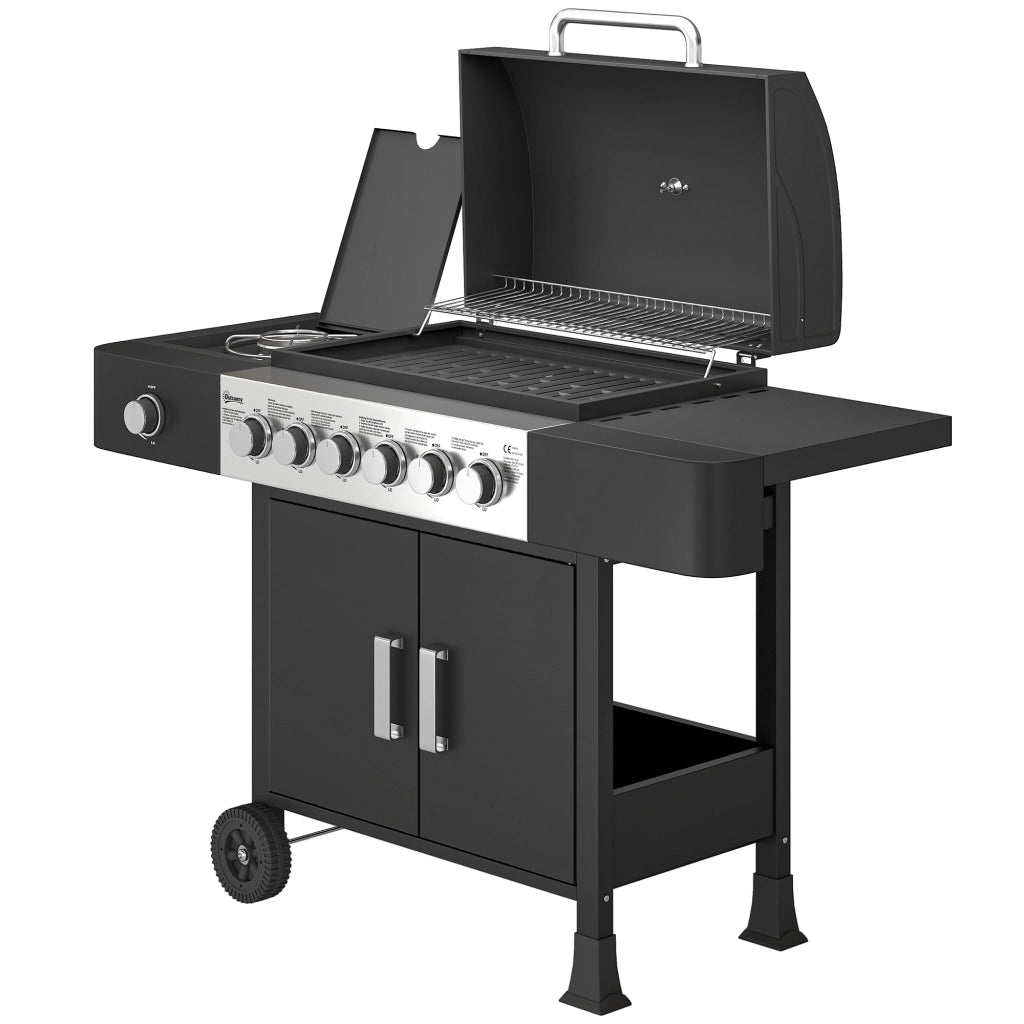 Barbecue a Gas 6+1 Bruciatori 17,8 KW ¨C Xylo ¨C Acciaio Inox con Ruote Termometro Griglia Smaltata