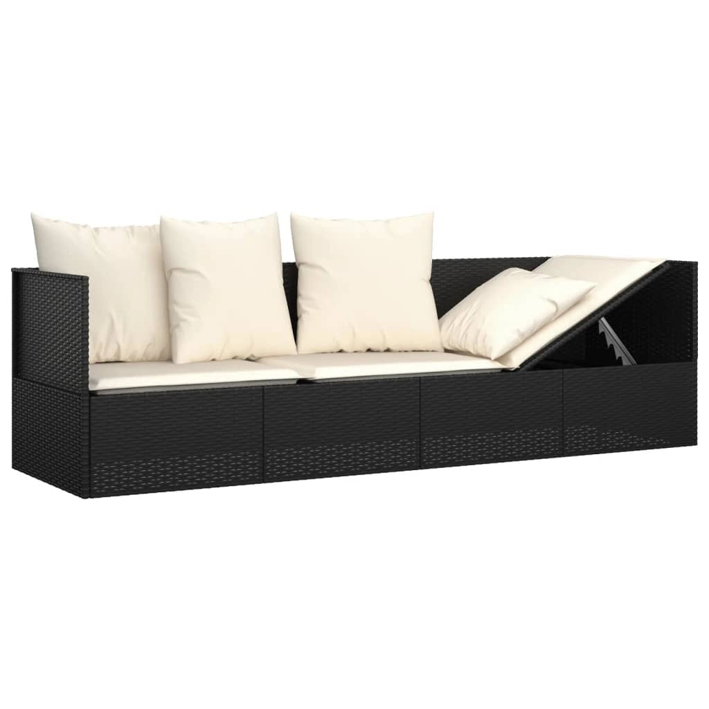 Divano da esterno 203 x 58 x 56 cm con cuscini resina intrecciata nera 02_0012019