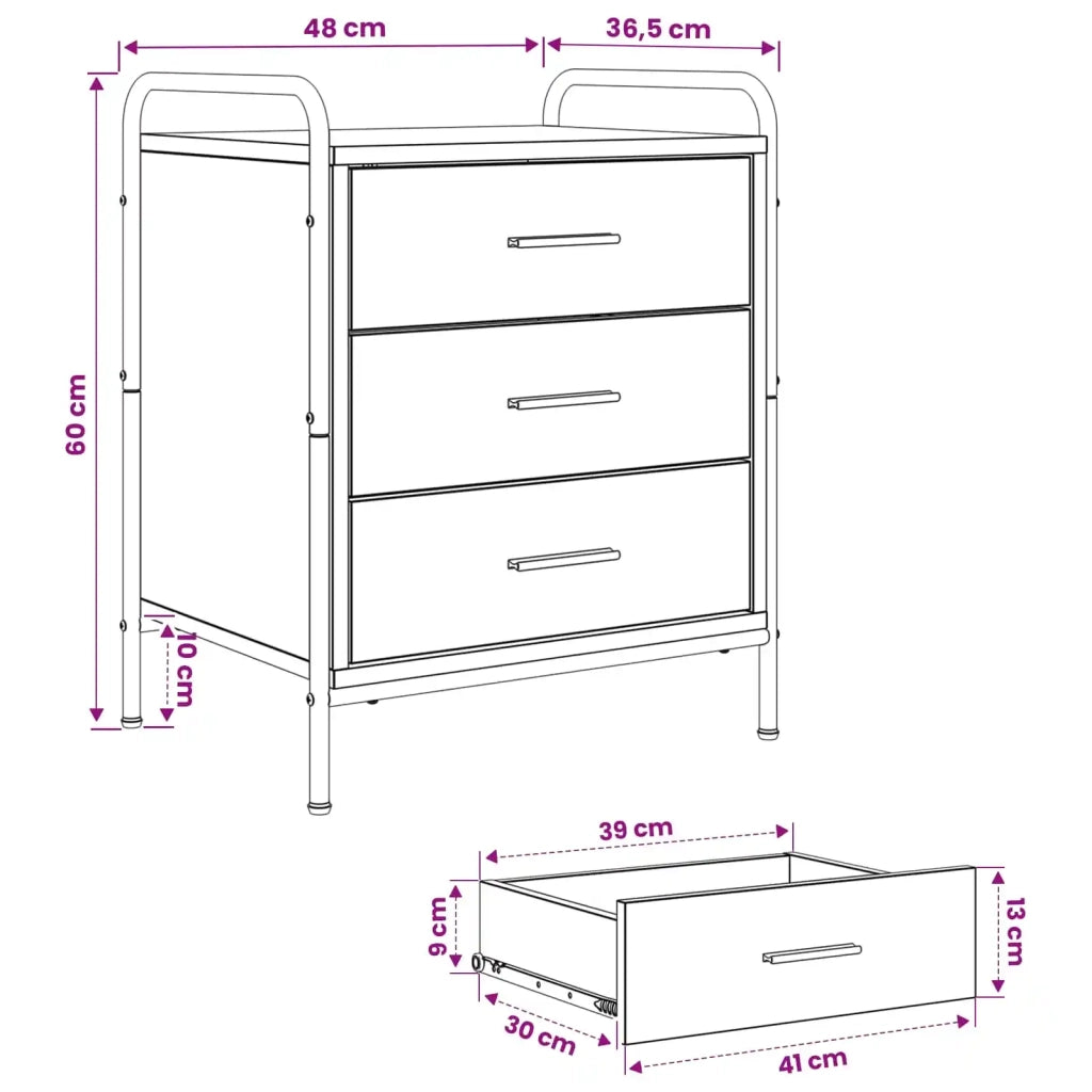 Armadio da Notte Rovere Nero 48 x 36,5 x 60 cm 8013530