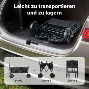 Toboli Carretto a mano pieghevole, max 100 kg, tessuto impermeabile nero e manico telescopico, Carrello spiaggia