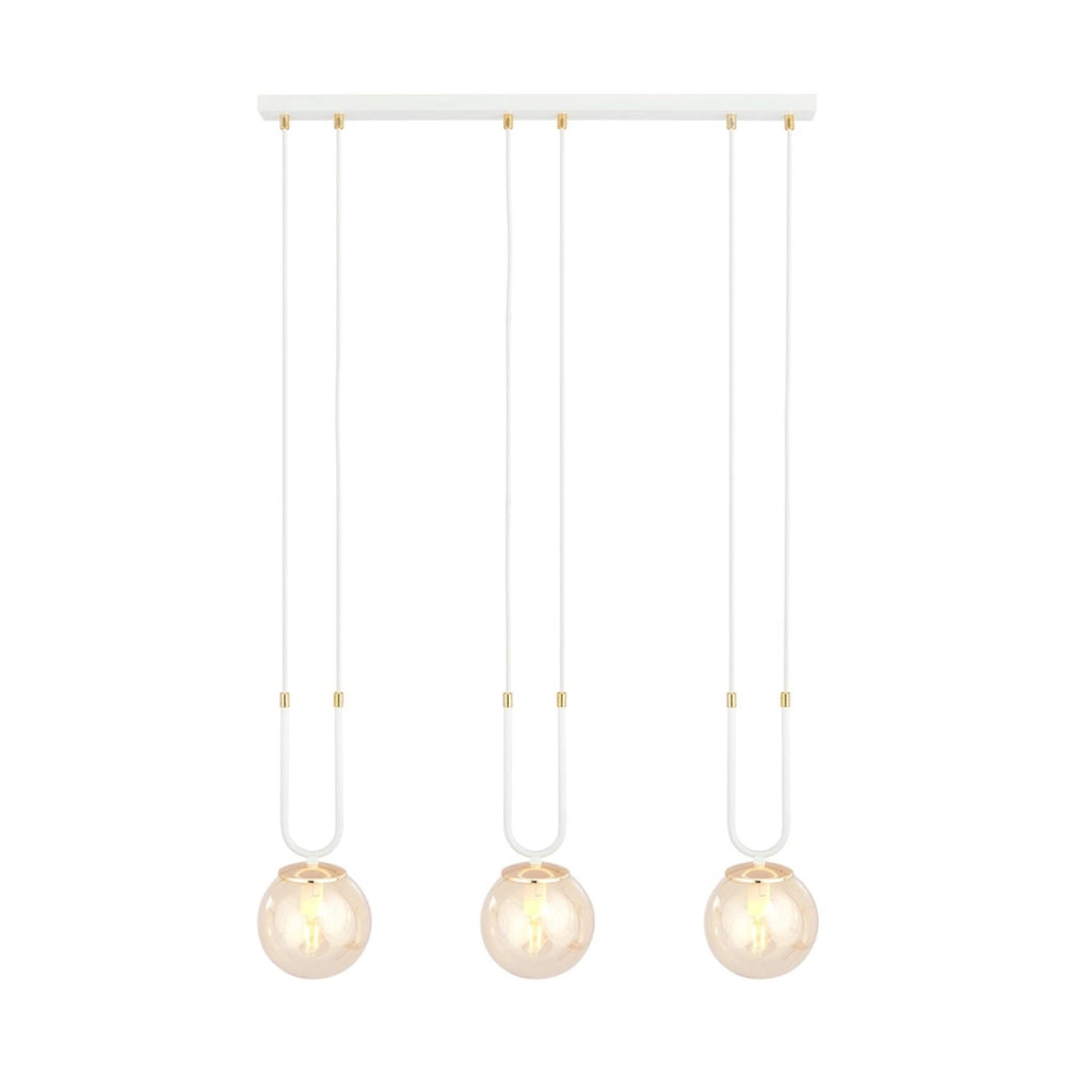 Lampada a sospensione GLAM in acciaio bianco e vetro ambra