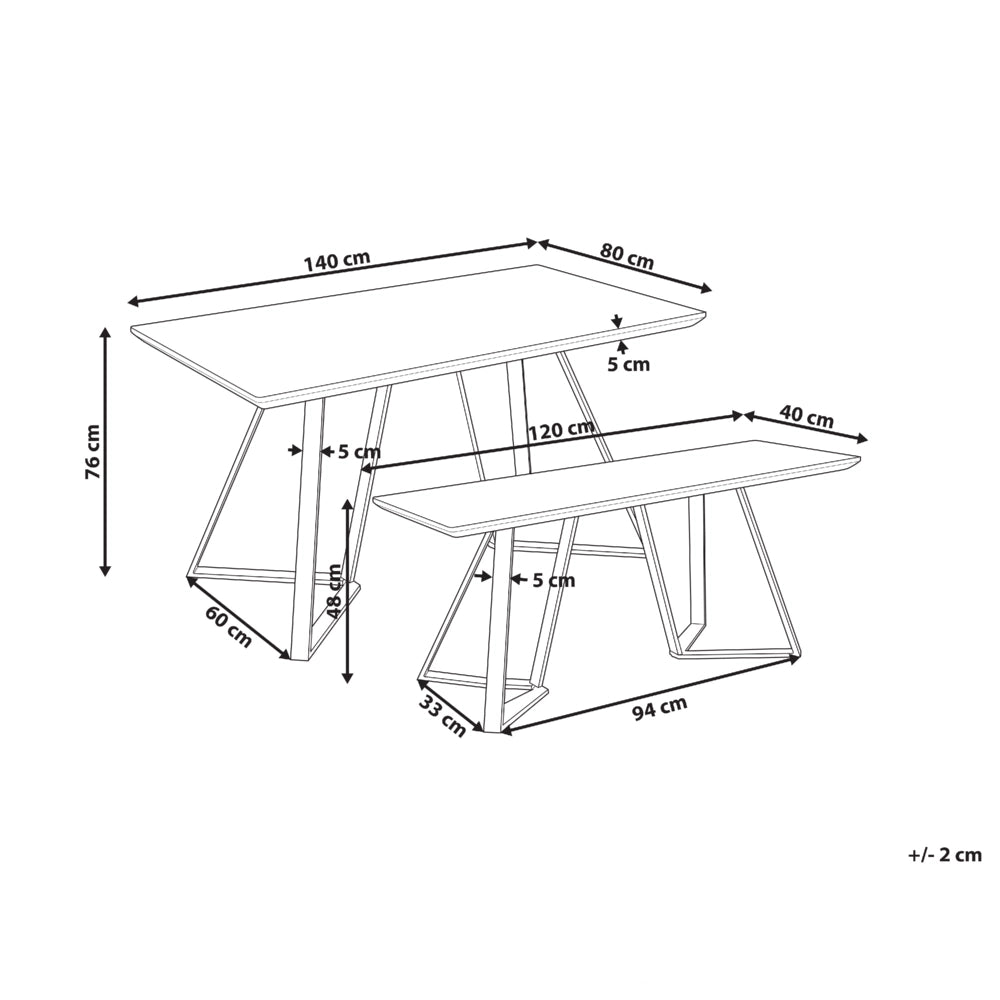 Set da pranzo Legno chiaro Gambe di metallo nero Tavolo rettangolare con panca Design moderno e minimalista Sala da pranzo interna Cucina