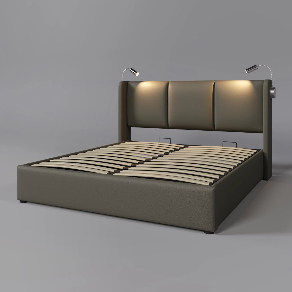 Letto matrimoniale – 140x200 cm – luce USB contenitore – PU grigio