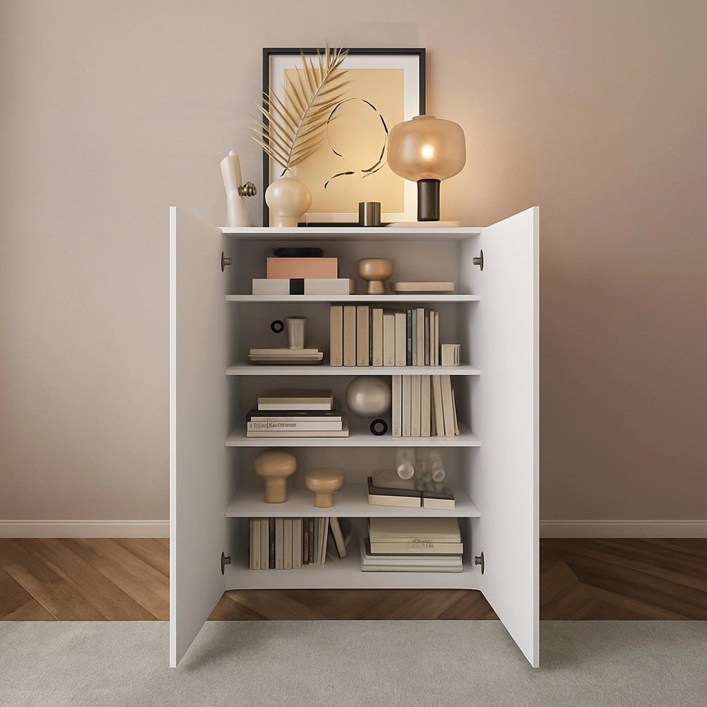 Madia Itala, Credenza 4 Ripiani, 78x36x115.5h cm Bianco Lucido