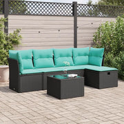 Set Divano da Giardino 6 pz con Cuscini Nero in Polyrattan