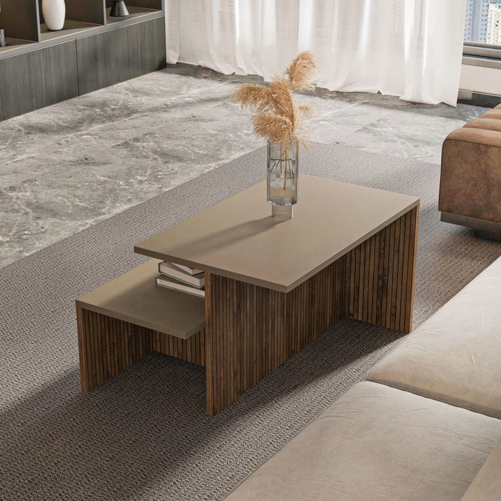 Tavolo nido in legno 2 pezzi "Twins" 72 x 45 x 42 cm - Taupe