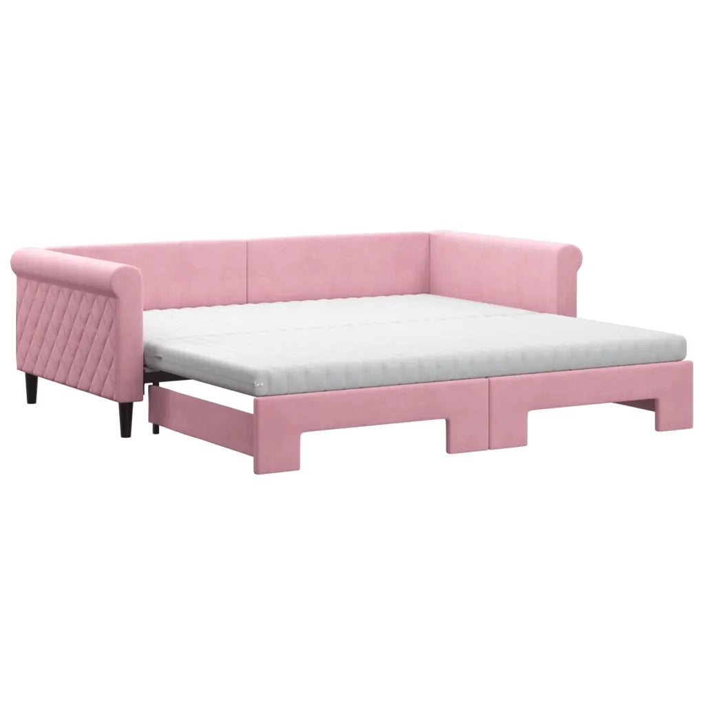 Divano Letto Estraibile con Materassi Rosa 100x200 cm Velluto 3197805