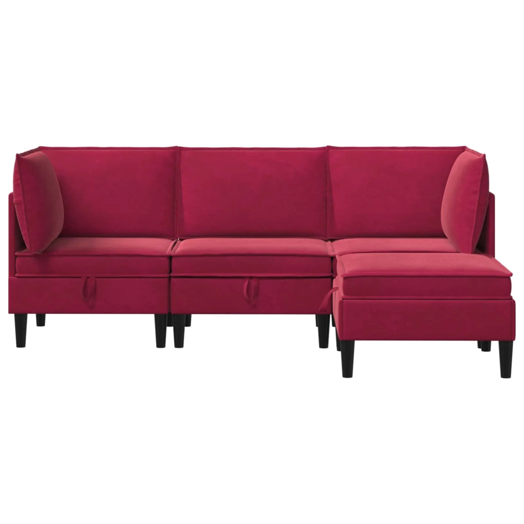 Set di mobili per il soggiorno 4 pcs Rosso Vino Velluto