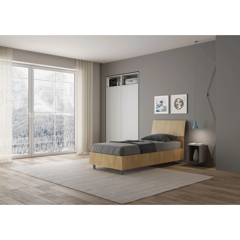 Letto Singolo 80x190 cm testata inclinata Demas - Senza rete,Quercia Natura