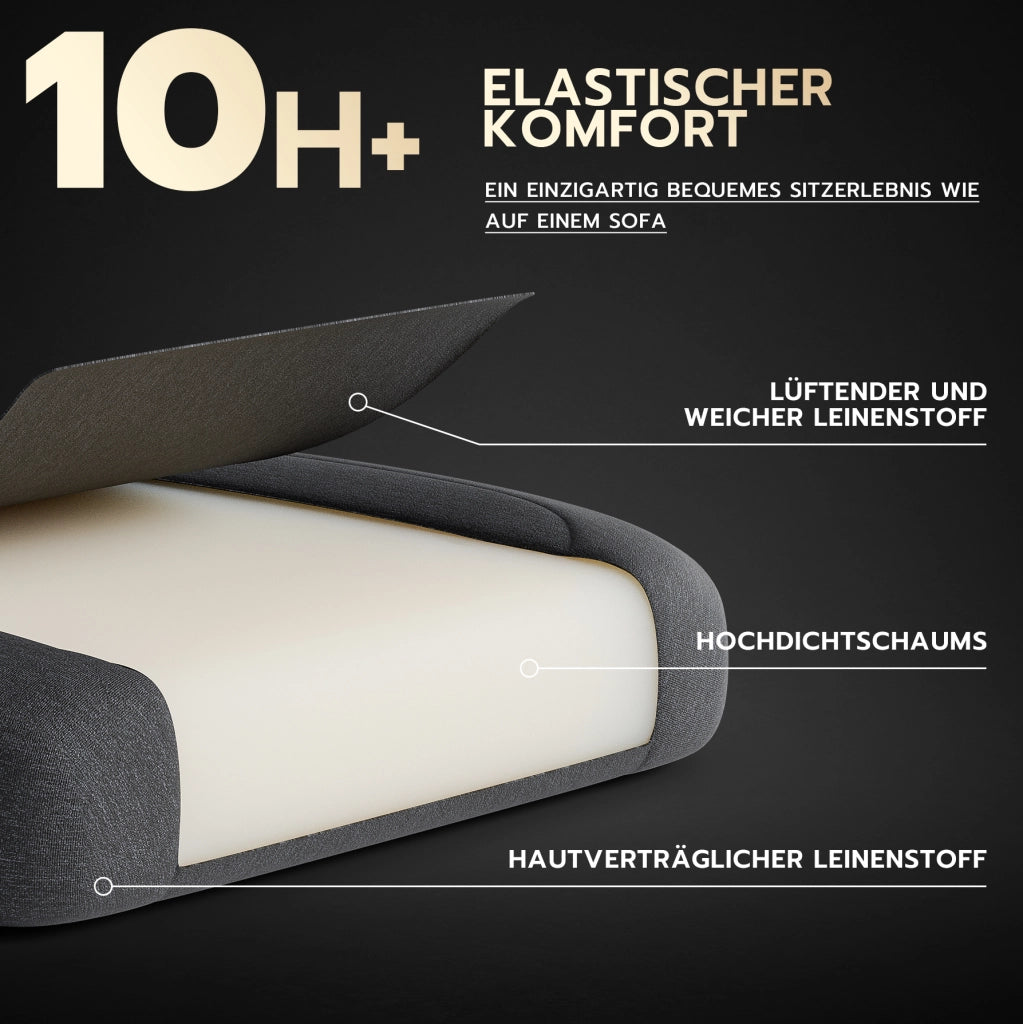 Sedia gaming ergonomica in tessuto nero con poggiatesta; supporto lombare e poggiapiedi