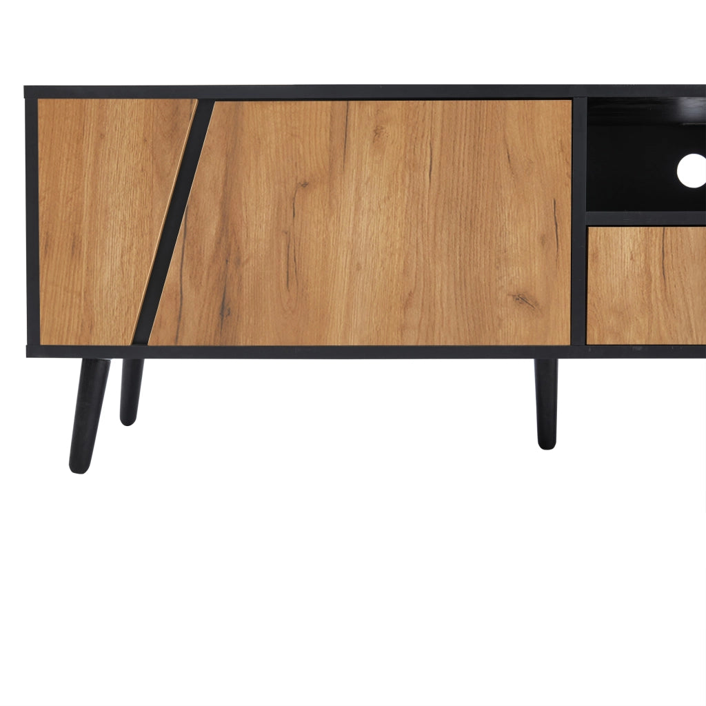 OKWISH Mobile TV con 2 Ante, 1 Cassetto e 1 Vano Aperto, per Soggiorno, 180 x 40 x 46 cm, Nero e Naturale