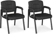 Set di 2 Sedie da Ufficio, Sedia per Sala d'Attesa con Struttura in Metallo, Braccioli Imbottiti, Sedia da Ospiti per Ufficio Riunioni, Portata 180kg (Nero)