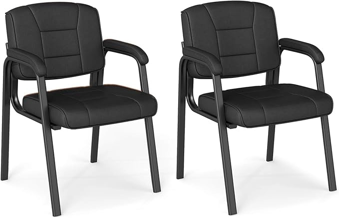 Set di 2 Sedie da Ufficio, Sedia per Sala d'Attesa con Struttura in Metallo, Braccioli Imbottiti, Sedia da Ospiti per Ufficio Riunioni, Portata 180kg (Nero)