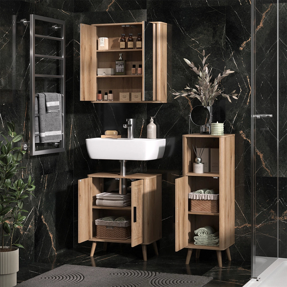 Set mobili bagno Skara Rovere 3 pezzi, con cabinet midi Vicco