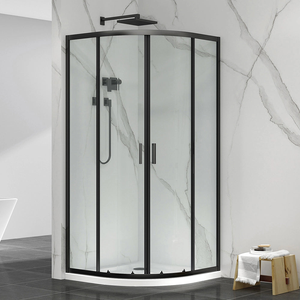 Box doccia semicircolare 90x90 cm nero scorrevole in cristallo trasparente Tay